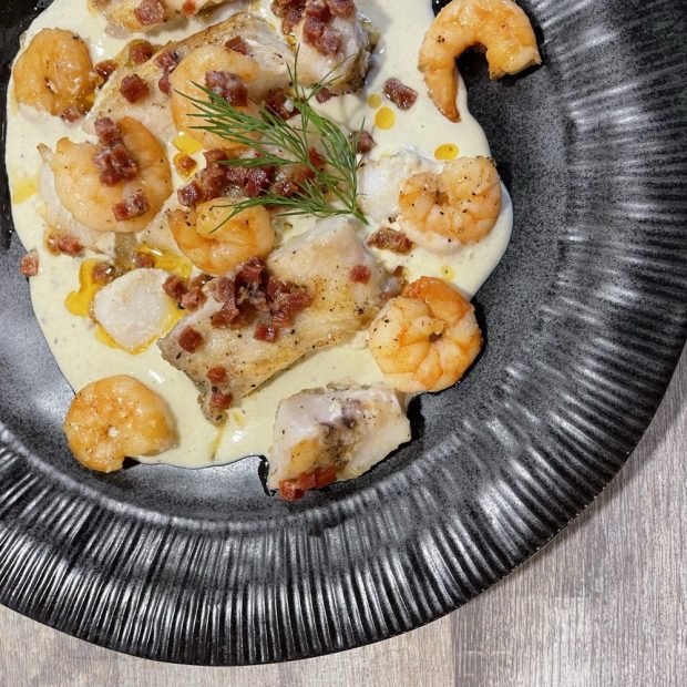 Rezept Hamburger Pannfisch mit Garnelen